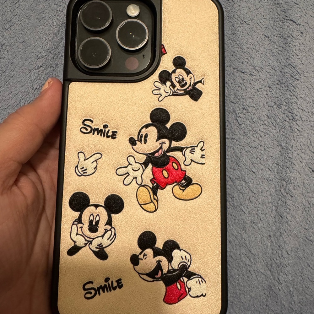 Apple Phone Case - Black and Cream with Mickey Mouse Design